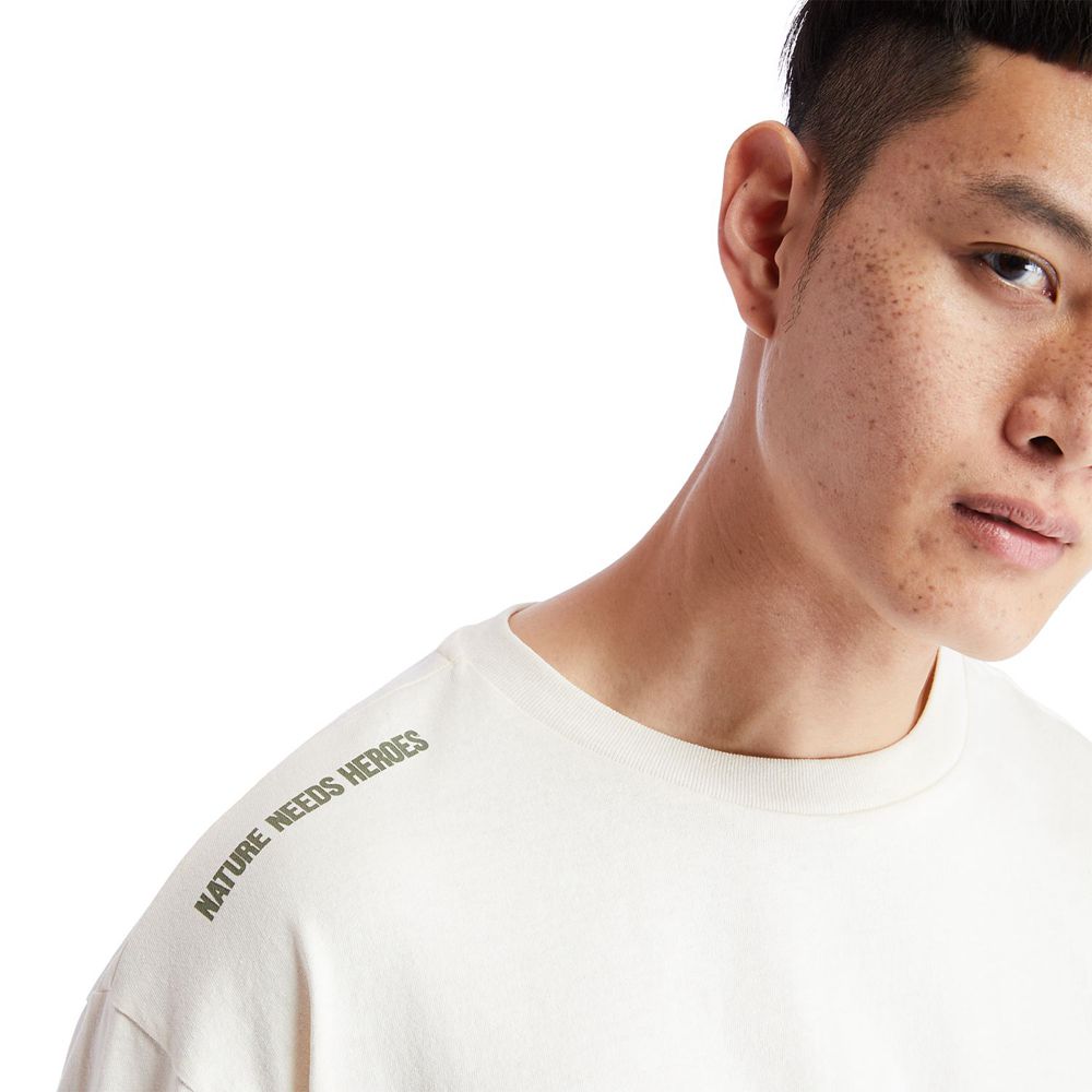 Tricouri Timberland Barbati Albi - Ecoriginal Ek+ Long-Sleeve - Romania - ZTSBYU415